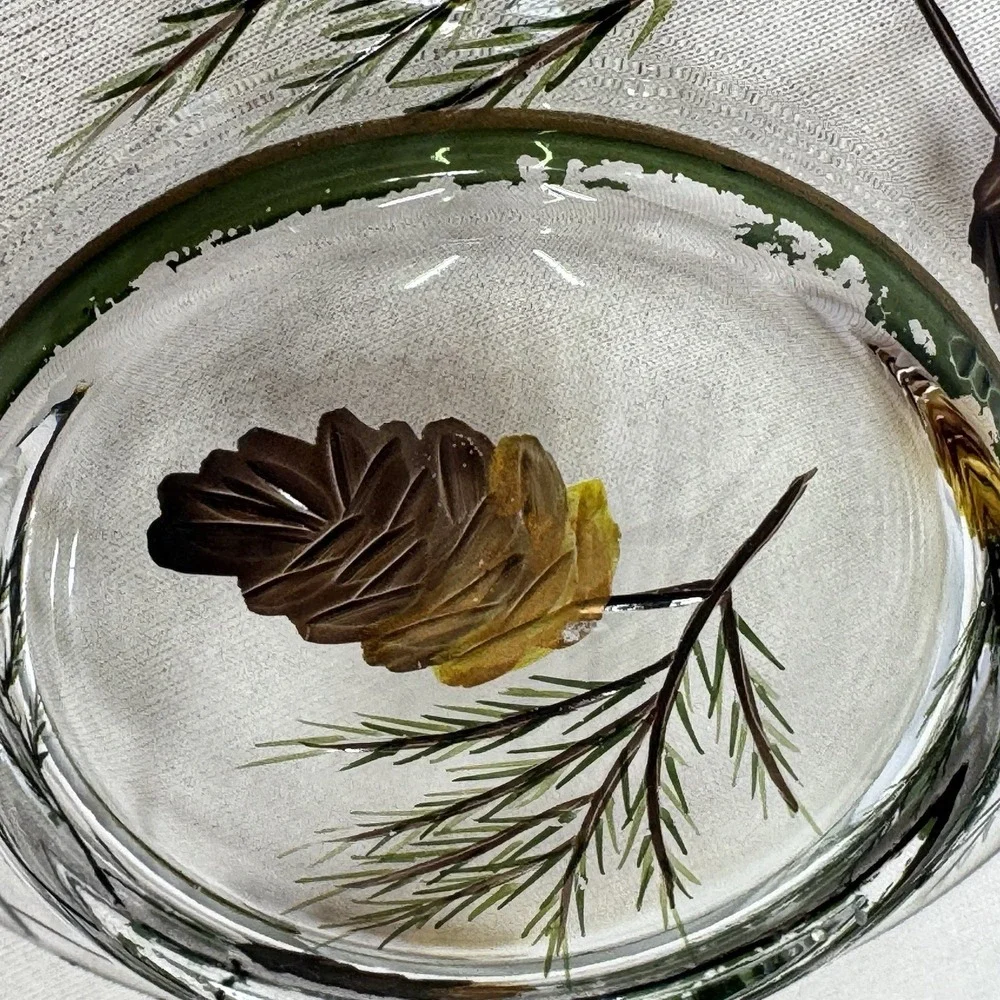 Yankee Candle Autumn Winter Pinecone 4 Inch Glass Dish Set Of 2 Retired Pattern‎